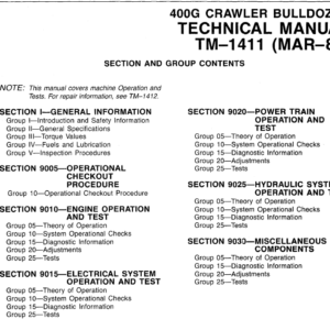 John Deere 400G Crawler Bulldozer Service Manual TM-1411