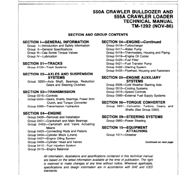 John Deere 550A, 555A Crawler Bulldozer Loader Service Manual