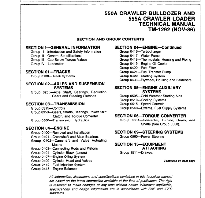 John Deere 550A, 555A Crawler Bulldozer Loader Service Manual