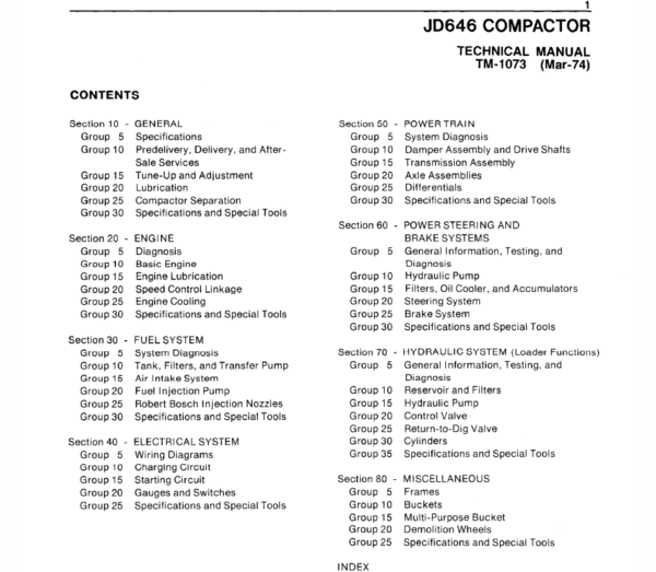 John Deere 646 Compactor Service Manual TM-1073