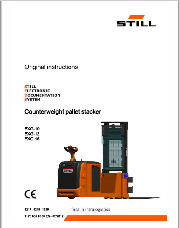 Still EXG10, EXG12, EXG16 Pallet Stacker Workshop Repair Manual