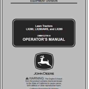 John Deere LX280, LX280AWS and LX289 Garden Tractors Service Manual TM-2046