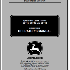 John Deere SST15, SST16, SST18 Lawn Tractor Service Manual TM-1908