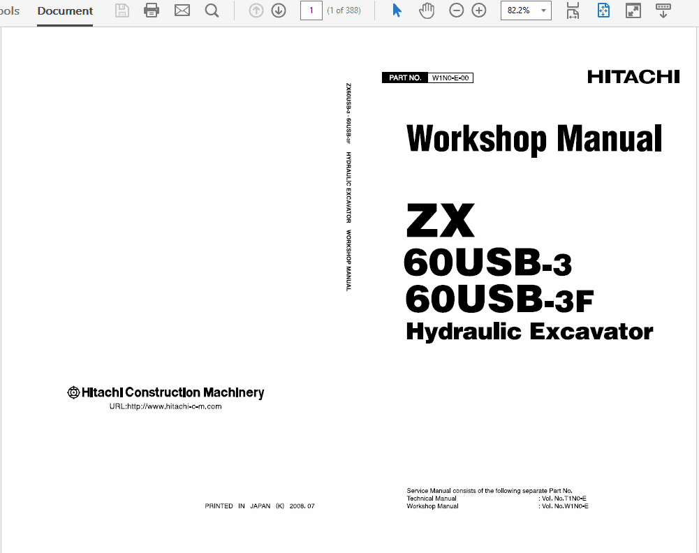 Hitachi ZX60USB-3 and ZX60USB-3F Excavator Service Manual