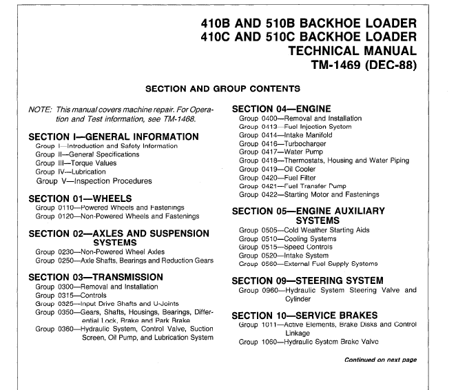 John Deere 410B, 410C, 510B, 510C Backhoe Loader Service Manual