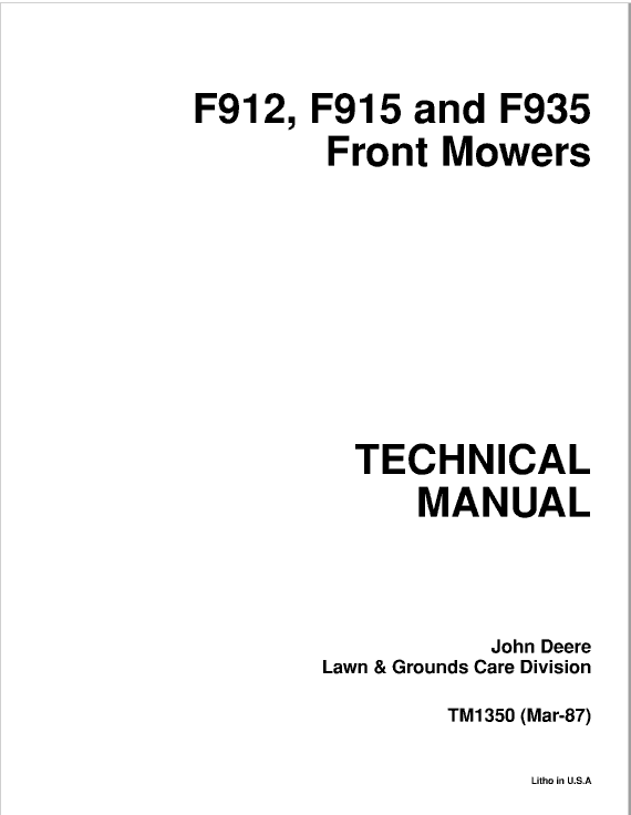 John Deere F911, F912,  F915, F925, F932, F935 Front Mowers Service Manual
