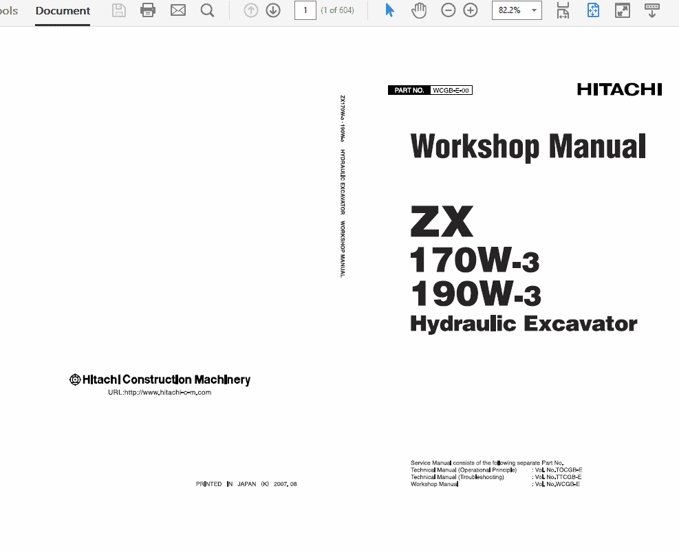 Hitachi ZX170W-3 and ZX190W-3 Excavator Service Manual