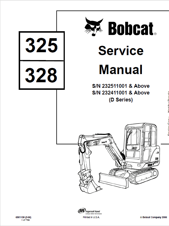 Bobcat X325 & X328 Mini Bagger Workshop Manual 