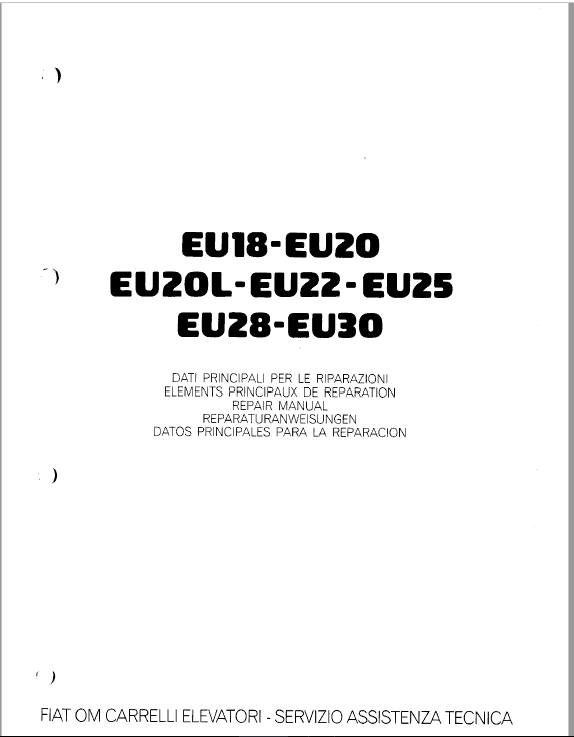 OM Pimespo EU18, EU20, Eu20L, EU22, EU25, EU28 and EU30 Forklift Workshop Manual