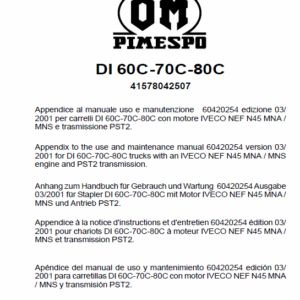 OM Pimespo DI50CH, DI60C, DI70C and DI80C Forklift Workshop Manual