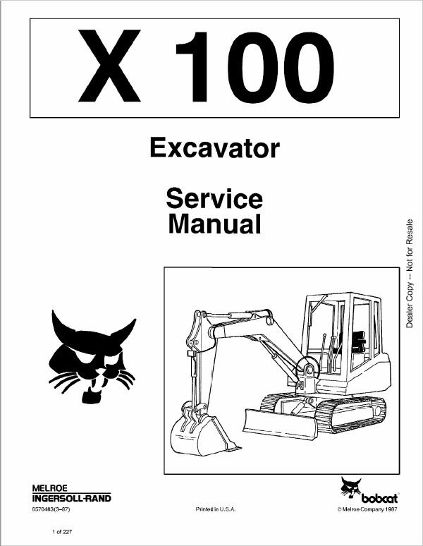 Bobcat X100 Excavator Service Manual