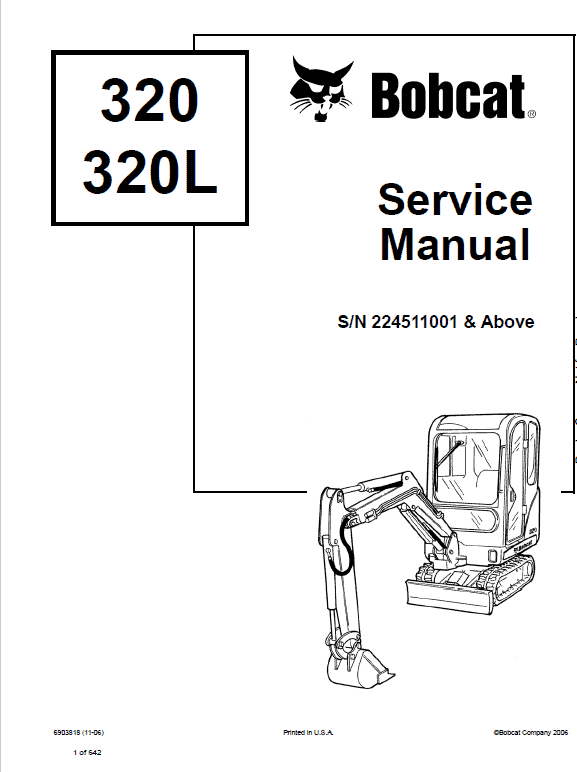 Bobcat 320, 320L and 322 Excavator Service Manual