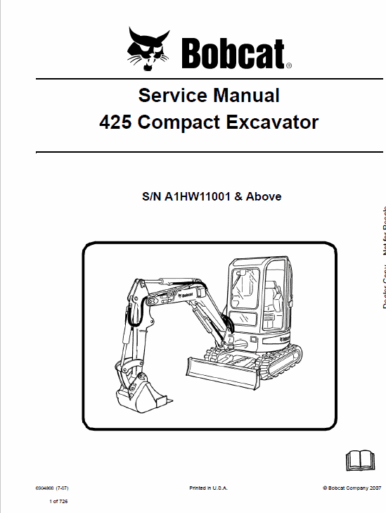 Bobcat 425 and 428 Compact Excavator Service Manual