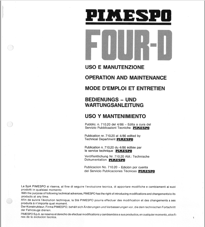 OM PIMESPO Four D Series X049 Workshop Repair Manual