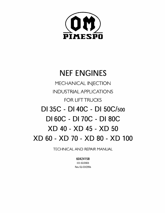 OM Pimespo XD100, XD60, XD70, XD80 Forklift Workshop Manual