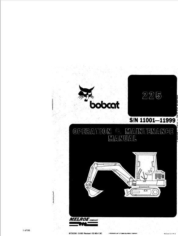 Bobcat X225 Excavator Service Manual