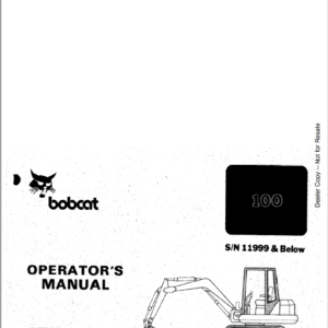 Bobcat X100 Excavator Service Manual