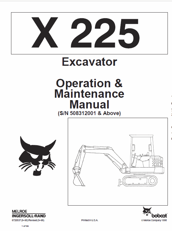 Bobcat X225 Excavator Service Manual