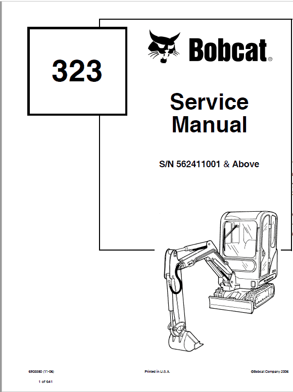 Bobcat 323 Compact Excavator Service Manual