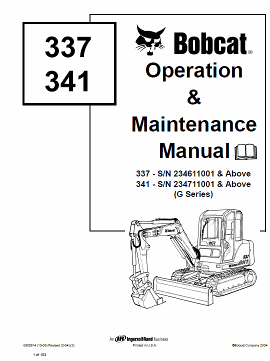 Bobcat 337 and 341 Excavator Service Manual