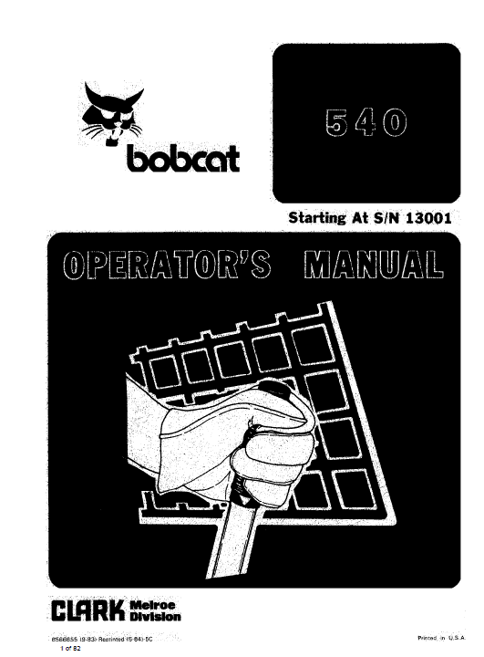 Bobcat 540, 543 and 543B Skid-Steer Loader Service Manual