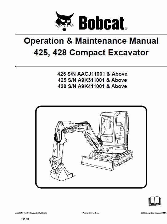 Bobcat 425 and 428 Compact Excavator Service Manual