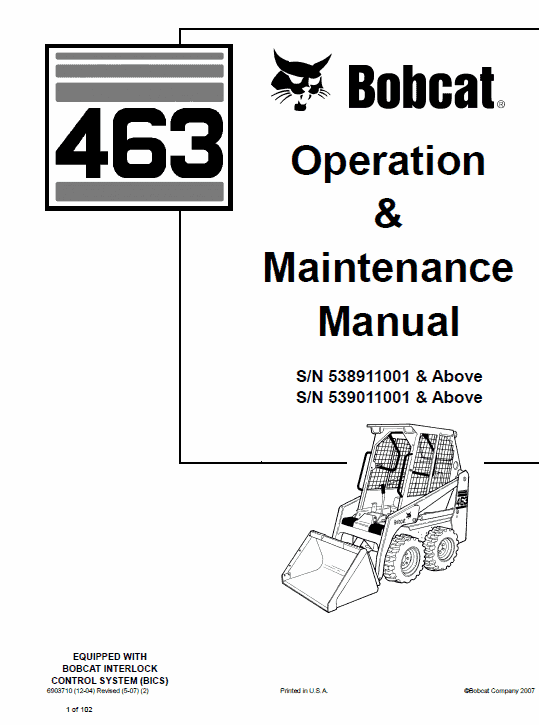 Bobcat 463 Skid-Steer Loader Service Manual