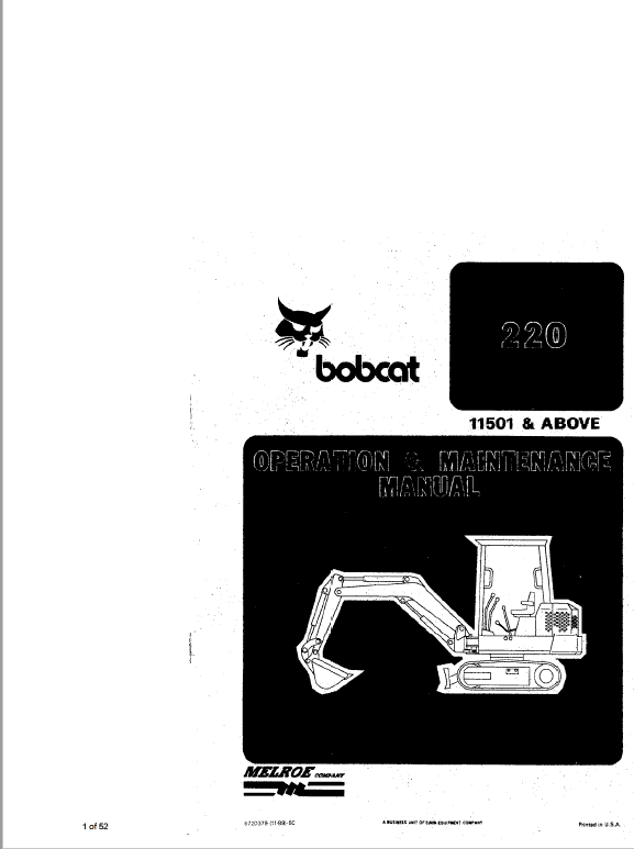 Bobcat X 220 Excavator Repair Service Manual 1989 6720230 for sale online 