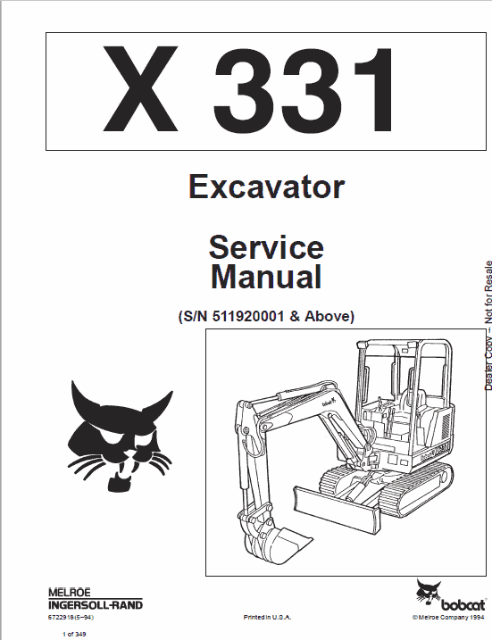 Bobcat X331, X331E and X334 Excavator Service Manual