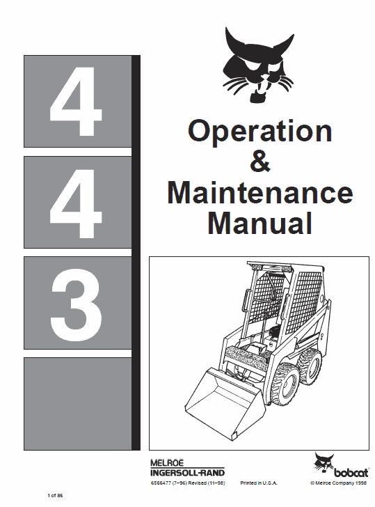Bobcat 440, 443 and 443B Skid-Steer Loader Service Manual