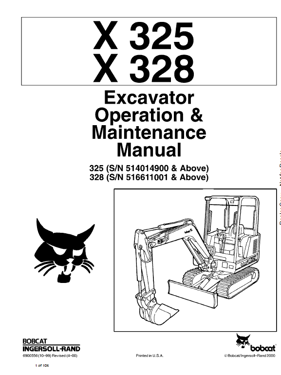 Bobcat X325 and X328 Excavator Service Manual