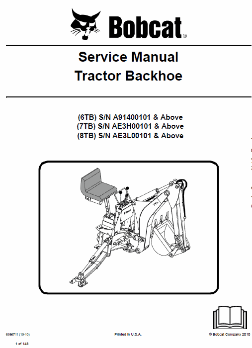 Bobcat 6TB, 7TB, 8TB Backhoe Tractor Service Manual