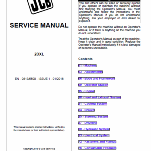 JCB 2DXL Loader Service Manual
