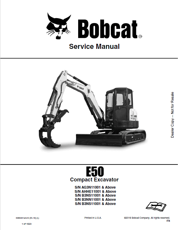 Bobcat E50 Compact Excavator Repair Service Manual