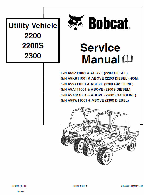 Bobcat 2200, 2200s and 2300 Utility Vehicle Service Manual