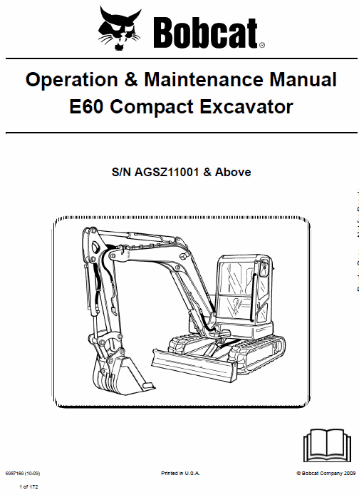 Bobcat E60 Compact Excavator Repair Service Manual