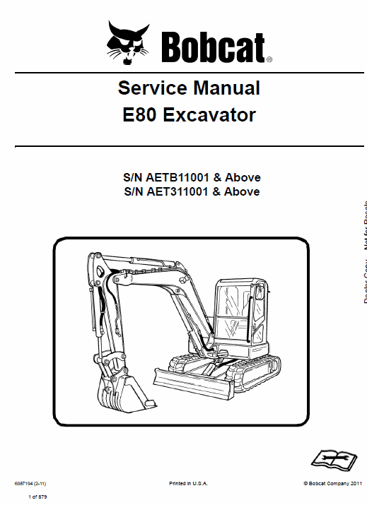 Bobcat E80 Compact Excavator Repair Service Manual