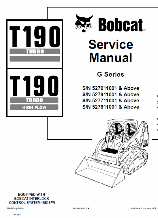Bobcat T190 Turbo and Turbo High Flow Track Loader Service Manual