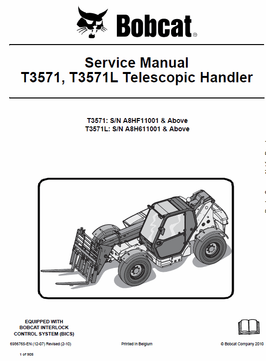 Bobcat T3571 and T3571L Telescopic Handler Service Manual