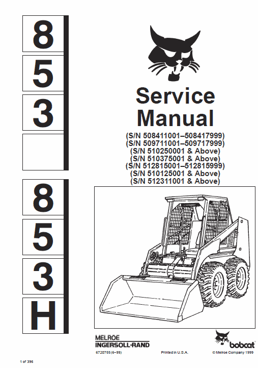 Bobcat 853 and 853H Skid-Steer Loader Service Manual