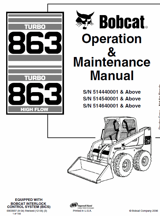 Bobcat 863 Series Skid Steer BICS High Flow Service Repair Manual CD 2010 