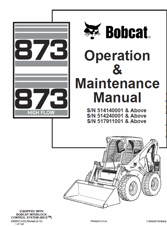 Bobcat 873 and 883 G-Series Skid-Steer Loader Service Manual
