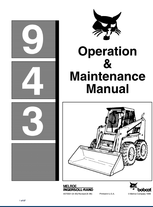Bobcat 943 Skid-Steer Loader Service Manual