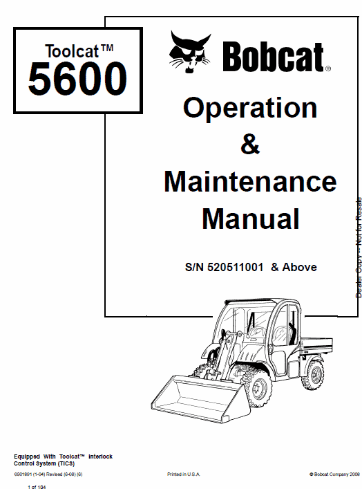 Bobcat 5600 Toolcat Utility Vehicle Service Manual