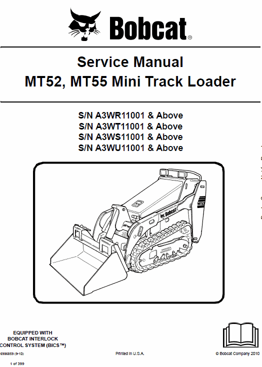 BOBCAT MT52 MT55 COMPACT TRACK LOADER SERVICE REPAIR AND OPERATORS MANUAL on CD 