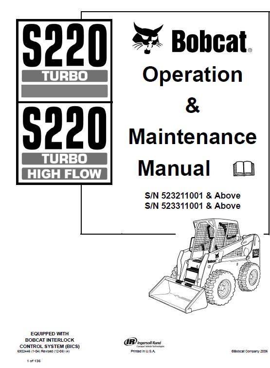 Bobcat S220 Turbo Skid-Steer Loader Service Manual