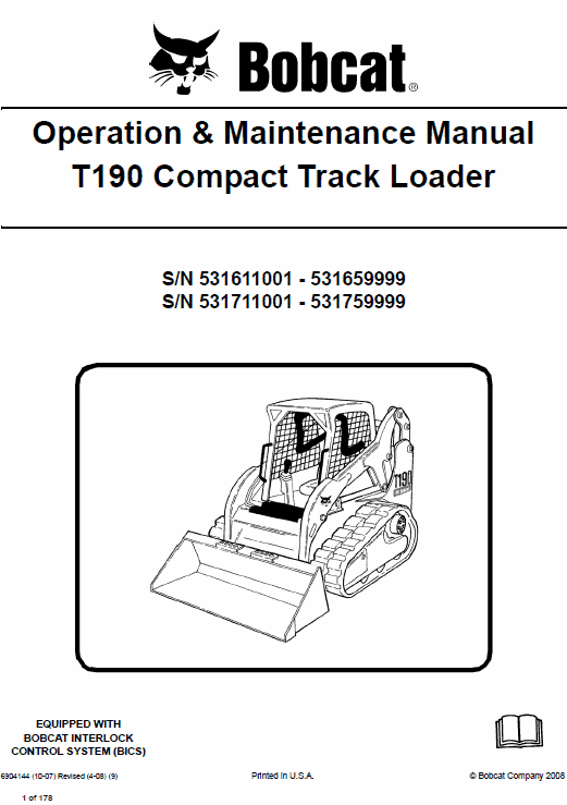 Bobcat T190 Loader Service Manual