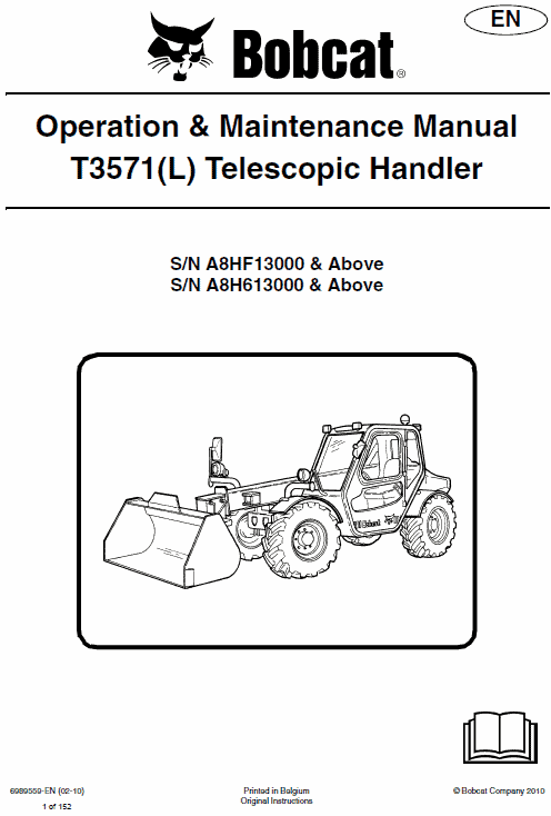 Bobcat T3571 and T3571L Telescopic Handler Service Manual