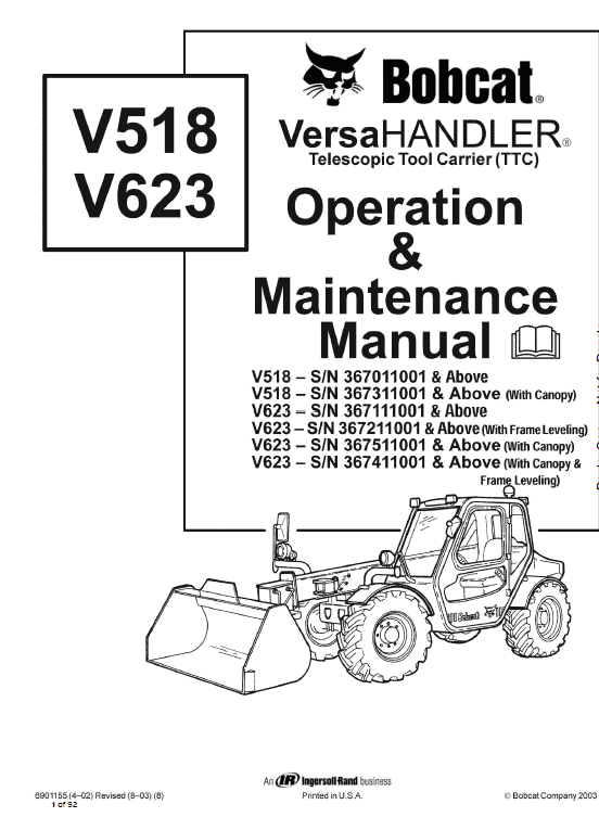 Bobcat V623 VersaHANDLER Telescopic Service Manual