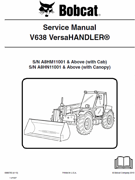 Bobcat V638 VersaHANDLER Telescopic Service Manual